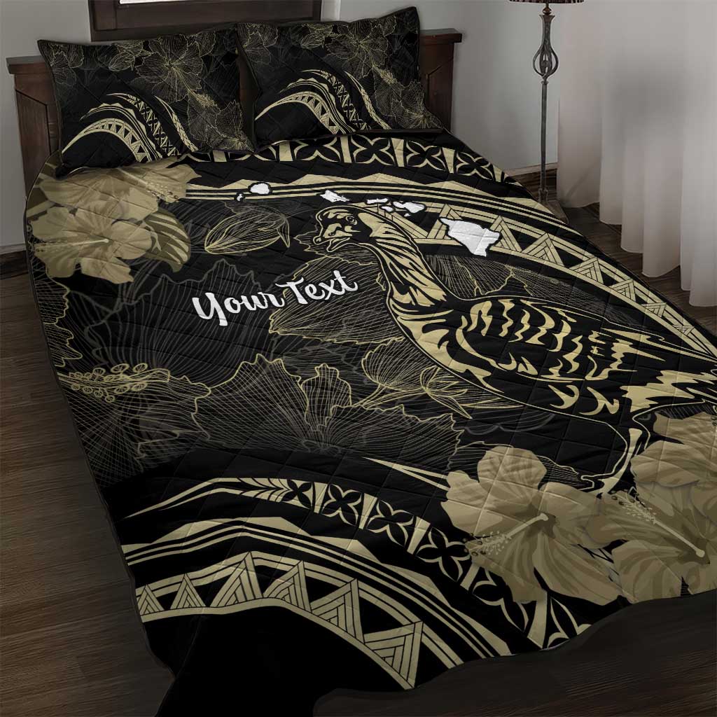 Personalised Hawaii Nene Goose Quilt Bed Set Hawaiian Map Hibiscus Polynesian Art - Beige