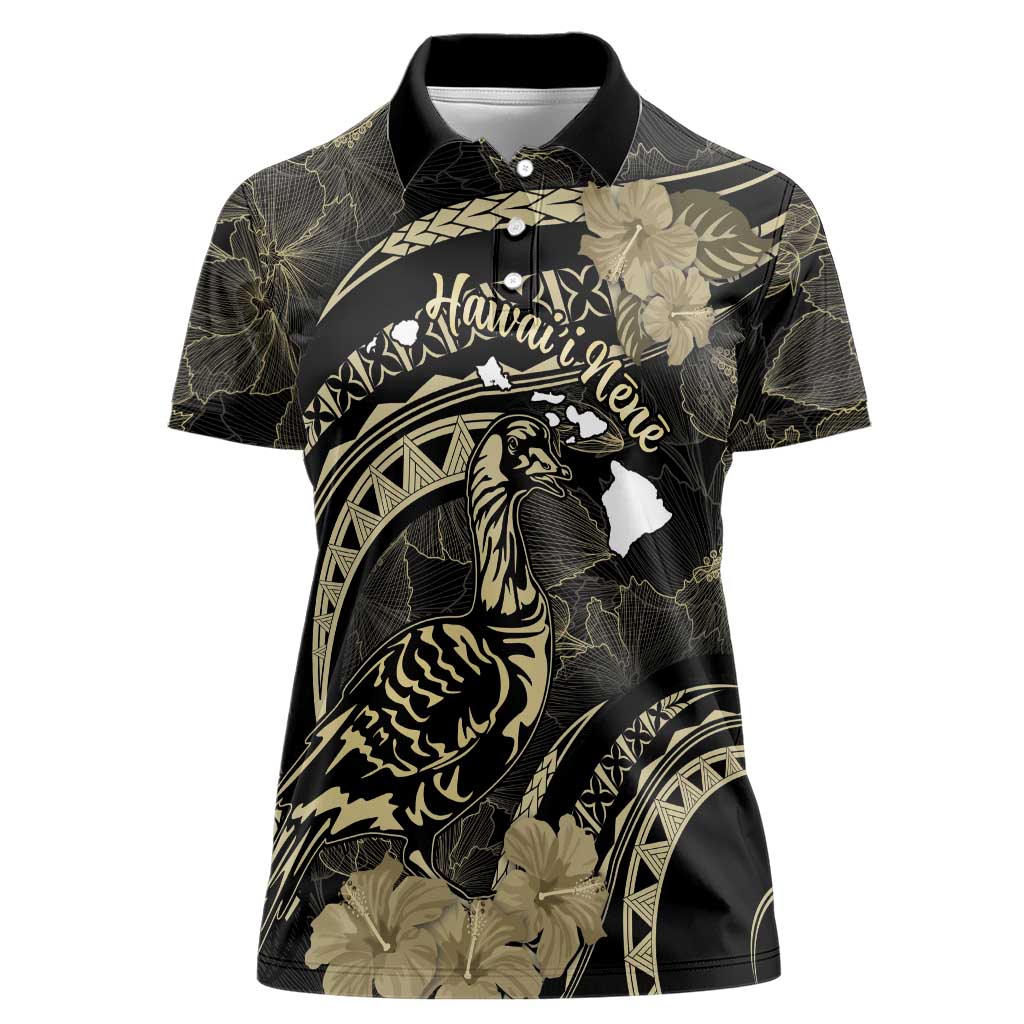 Personalised Hawaii Nene Goose Women Polo Shirt Hawaiian Map Hibiscus Polynesian Art - Beige LT14 Female Beige - Polynesian Pride