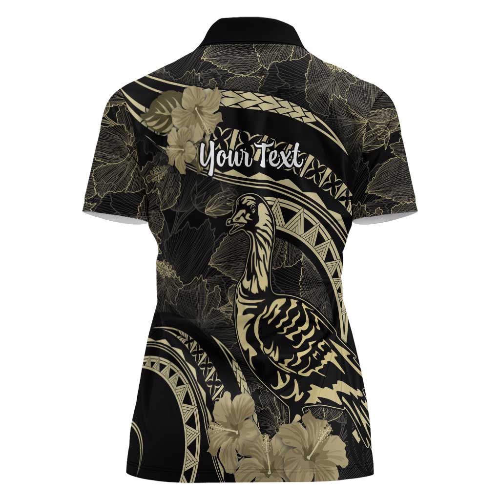 Personalised Hawaii Nene Goose Women Polo Shirt Hawaiian Map Hibiscus Polynesian Art - Beige LT14 - Polynesian Pride
