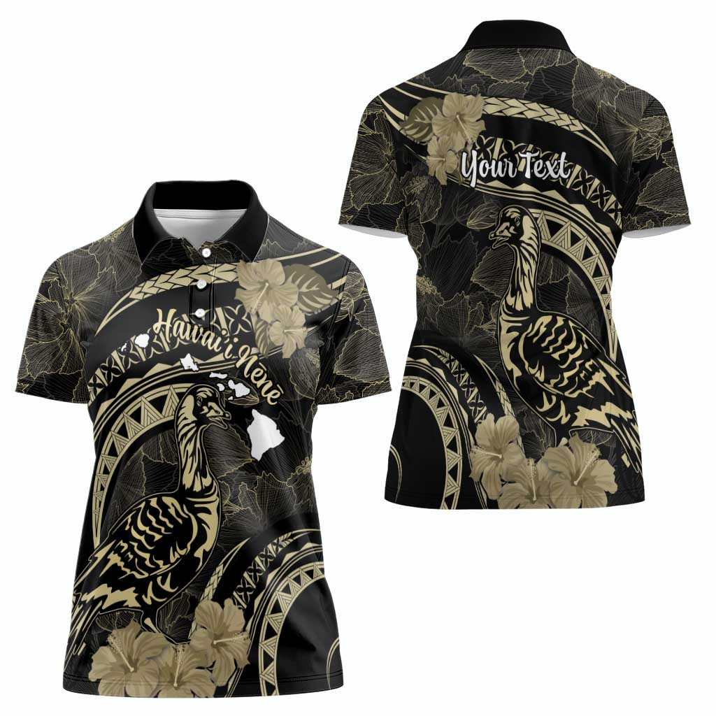 Personalised Hawaii Nene Goose Women Polo Shirt Hawaiian Map Hibiscus Polynesian Art - Beige LT14 - Polynesian Pride