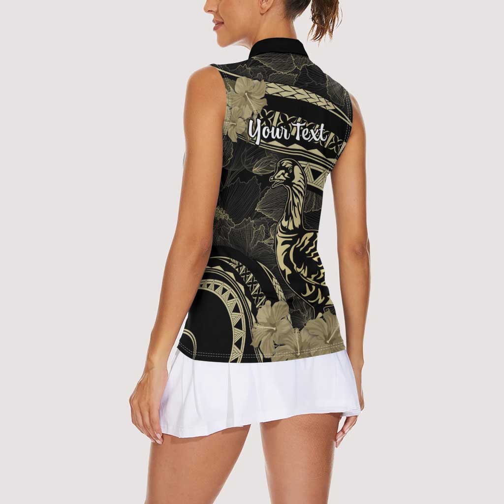 Personalised Hawaii Nene Goose Women Sleeveless Polo Shirt Hawaiian Map Hibiscus Polynesian Art - Beige