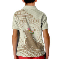 Personalised Hawaii Monk Seal Kid Polo Shirt Polynesian Tattoo With Tropical Flowers - Beige Pastel LT14 - Polynesian Pride