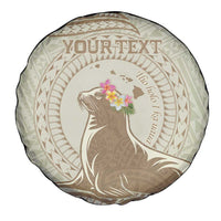 Personalised Hawaii Monk Seal Spare Tire Cover Polynesian Tattoo With Tropical Flowers - Beige Pastel