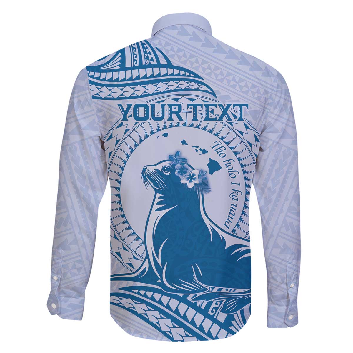 Personalised Hawaii Monk Seal Family Matching Puletasi and Hawaiian Shirt Polynesian Tattoo With Tropical Flowers - Blue Pastel LT14 - Polynesian Pride