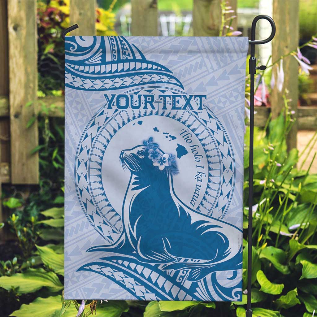 Personalised Hawaii Monk Seal Garden Flag Polynesian Tattoo With Tropical Flowers - Blue Pastel