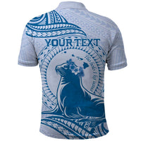 Personalised Hawaii Monk Seal Polo Shirt Polynesian Tattoo With Tropical Flowers - Blue Pastel
