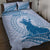 Personalised Hawaii Monk Seal Quilt Bed Set Polynesian Tattoo With Tropical Flowers - Blue Pastel