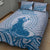 Personalised Hawaii Monk Seal Quilt Bed Set Polynesian Tattoo With Tropical Flowers - Blue Pastel