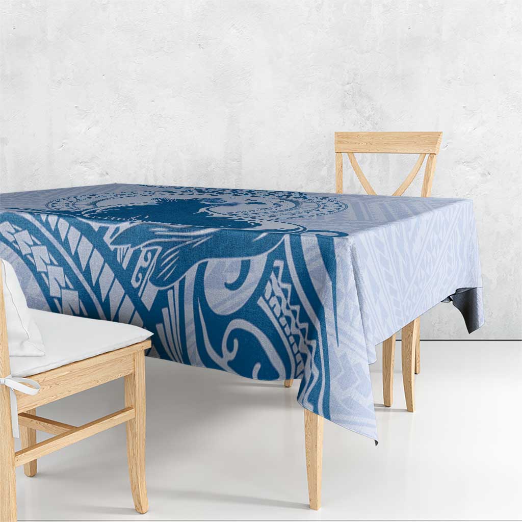 Personalised Hawaii Monk Seal Tablecloth Polynesian Tattoo With Tropical Flowers - Blue Pastel