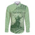 Personalised Hawaii Monk Seal Family Matching Off The Shoulder Long Sleeve Dress and Hawaiian Shirt Polynesian Tattoo With Tropical Flowers - Green Pastel