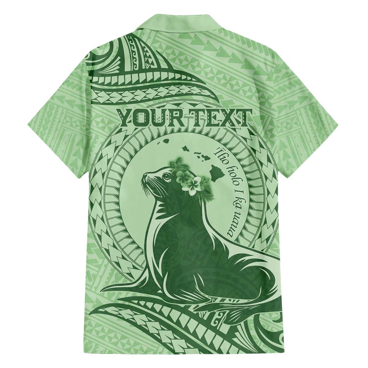 Personalised Hawaii Monk Seal Family Matching Puletasi and Hawaiian Shirt Polynesian Tattoo With Tropical Flowers - Green Pastel LT14 - Polynesian Pride