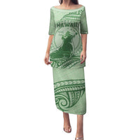 Personalised Hawaii Monk Seal Family Matching Puletasi and Hawaiian Shirt Polynesian Tattoo With Tropical Flowers - Green Pastel LT14 Mom's Dress Green - Polynesian Pride