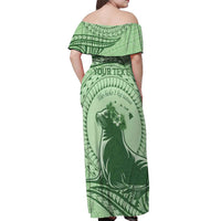 Personalised Hawaii Monk Seal Off Shoulder Maxi Dress Polynesian Tattoo With Tropical Flowers - Green Pastel LT14 - Polynesian Pride