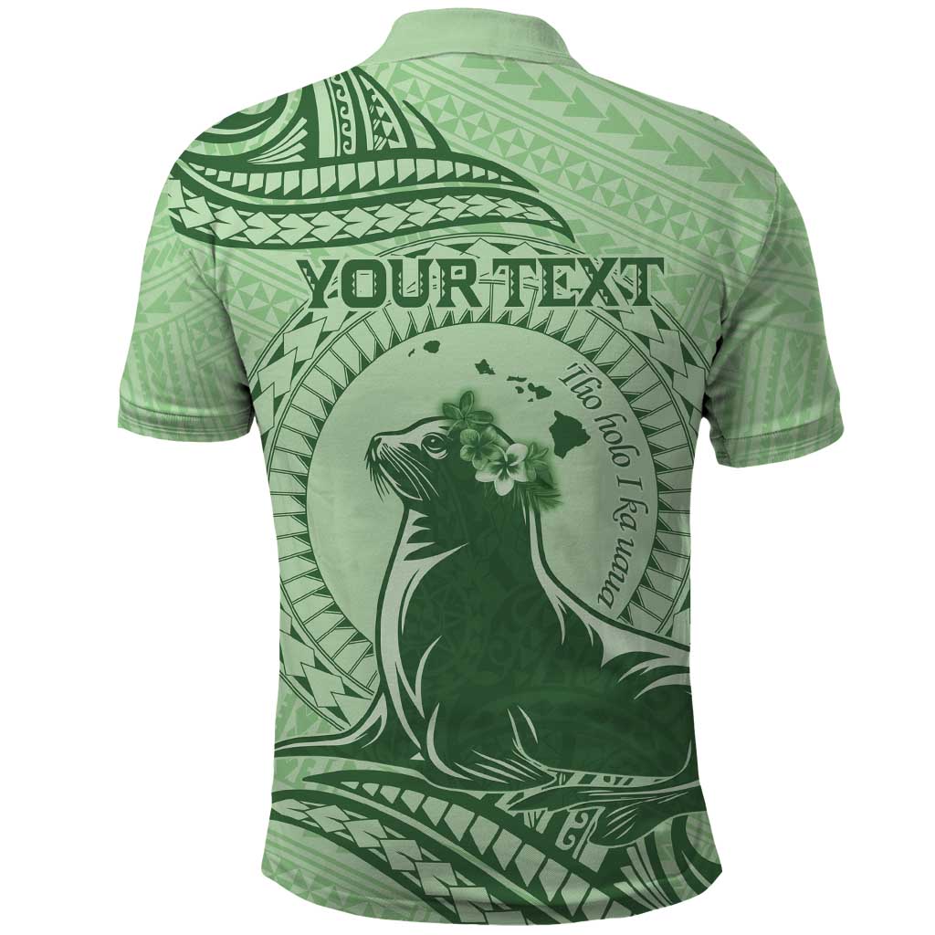 Personalised Hawaii Monk Seal Polo Shirt Polynesian Tattoo With Tropical Flowers - Green Pastel LT14 - Polynesian Pride