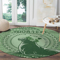 Personalised Hawaii Monk Seal Round Carpet Polynesian Tattoo With Tropical Flowers - Green Pastel