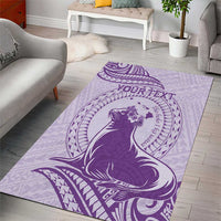Personalised Hawaii Monk Seal Area Rug Polynesian Tattoo With Tropical Flowers - Purple Pastel