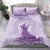 Personalised Hawaii Monk Seal Bedding Set Polynesian Tattoo With Tropical Flowers - Purple Pastel