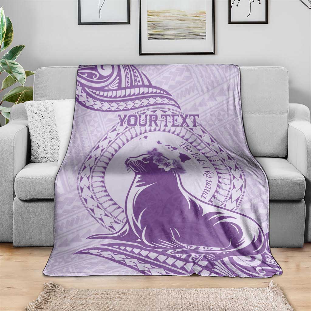 Personalised Hawaii Monk Seal Blanket Polynesian Tattoo With Tropical Flowers - Purple Pastel