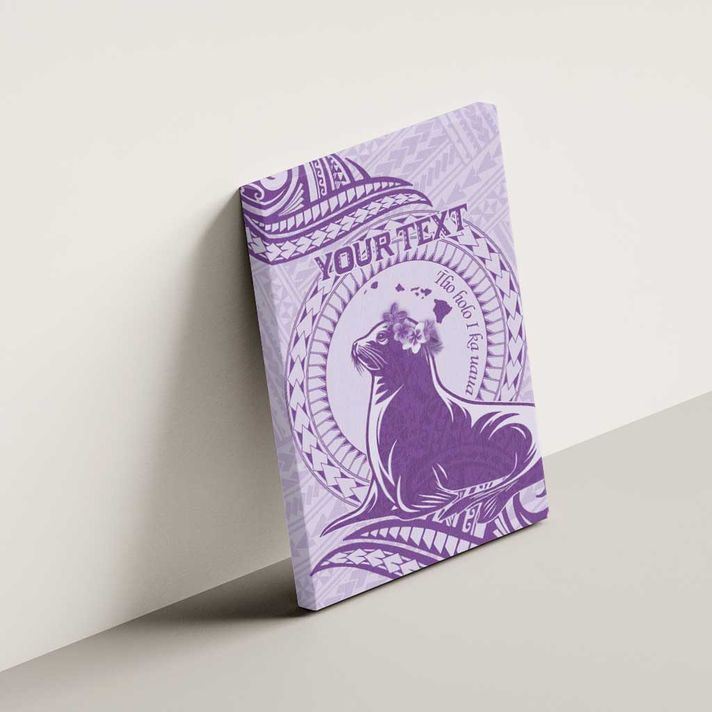 Personalised Hawaii Monk Seal Canvas Wall Art Polynesian Tattoo With Tropical Flowers - Purple Pastel