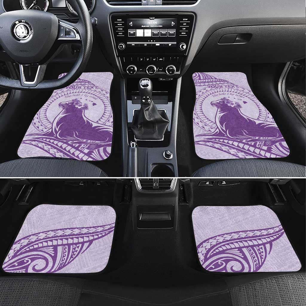 Personalised Hawaii Monk Seal Car Mats Polynesian Tattoo With Tropical Flowers - Purple Pastel