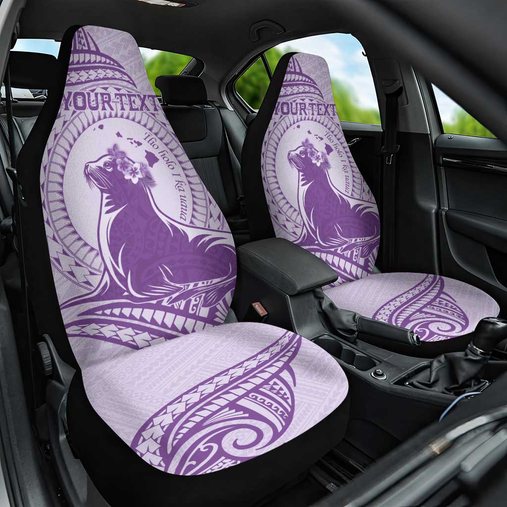 Personalised Hawaii Monk Seal Car Seat Cover Polynesian Tattoo With Tropical Flowers - Purple Pastel