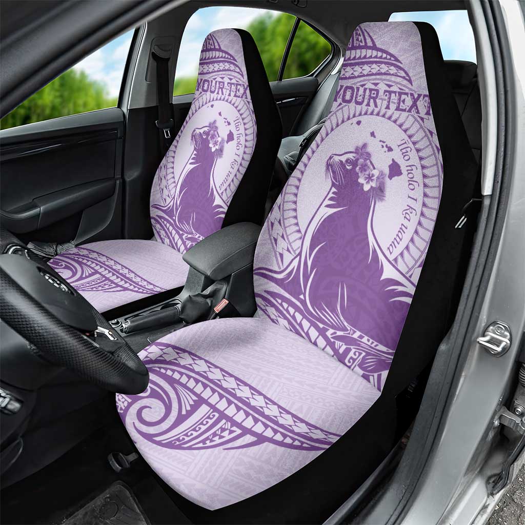Personalised Hawaii Monk Seal Car Seat Cover Polynesian Tattoo With Tropical Flowers - Purple Pastel