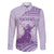 Personalised Hawaii Monk Seal Family Matching Off The Shoulder Long Sleeve Dress and Hawaiian Shirt Polynesian Tattoo With Tropical Flowers - Purple Pastel