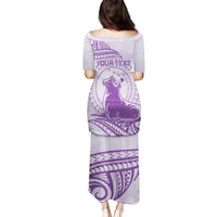 Personalised Hawaii Monk Seal Family Matching Puletasi and Hawaiian Shirt Polynesian Tattoo With Tropical Flowers - Purple Pastel LT14 - Polynesian Pride