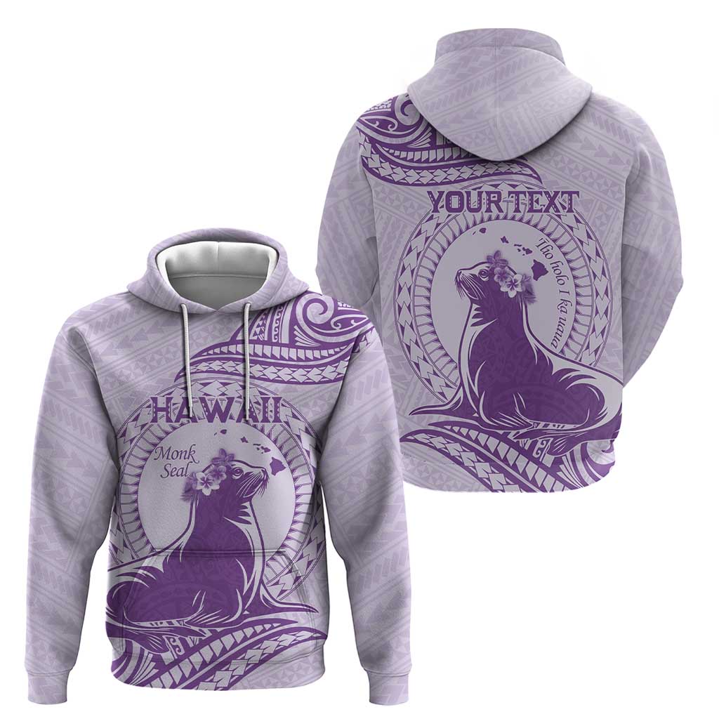 Personalised Hawaii Monk Seal Hoodie Polynesian Tattoo With Tropical Flowers - Purple Pastel