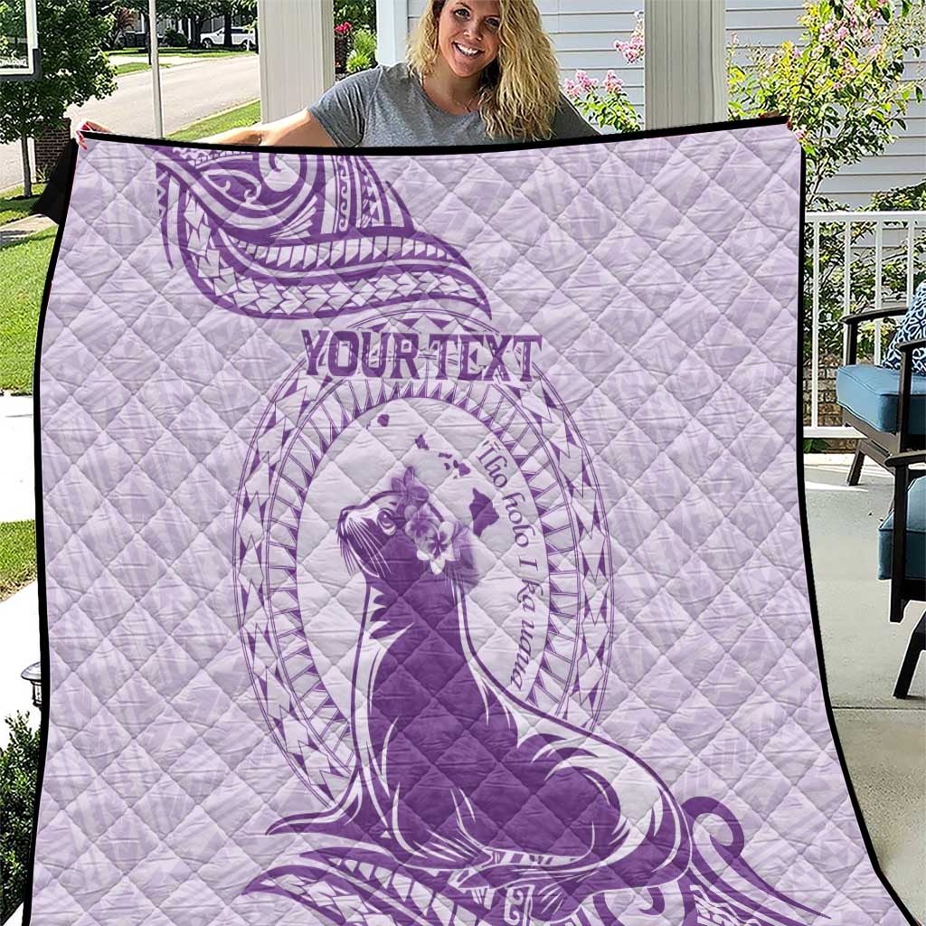 Personalised Hawaii Monk Seal Quilt Polynesian Tattoo With Tropical Flowers - Purple Pastel