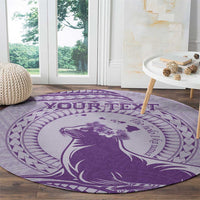 Personalised Hawaii Monk Seal Round Carpet Polynesian Tattoo With Tropical Flowers - Purple Pastel