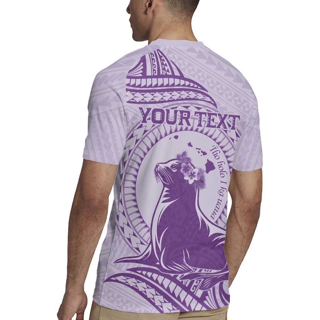 Personalised Hawaii Monk Seal Rugby Jersey Polynesian Tattoo With Tropical Flowers - Purple Pastel