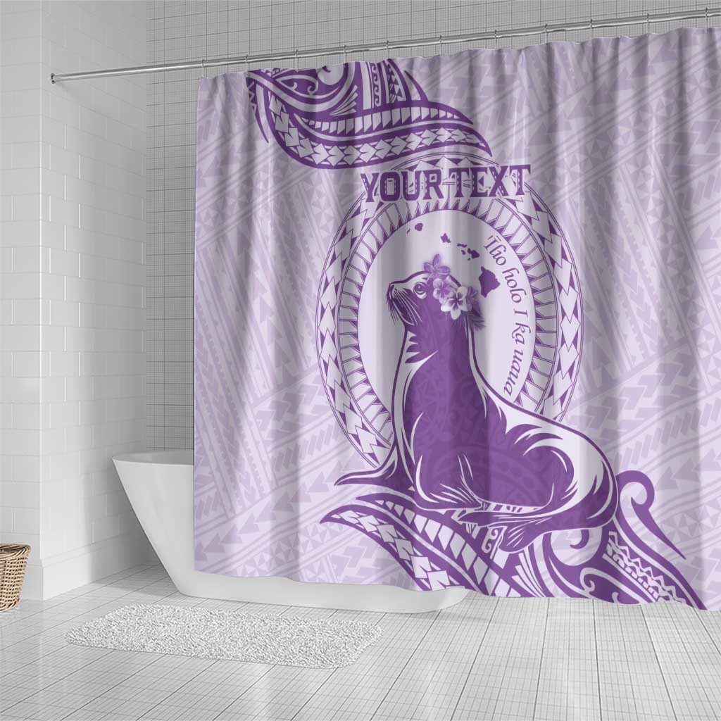 Personalised Hawaii Monk Seal Shower Curtain Polynesian Tattoo With Tropical Flowers - Purple Pastel