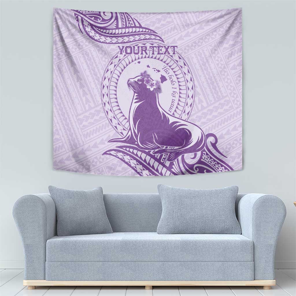 Personalised Hawaii Monk Seal Tapestry Polynesian Tattoo With Tropical Flowers - Purple Pastel