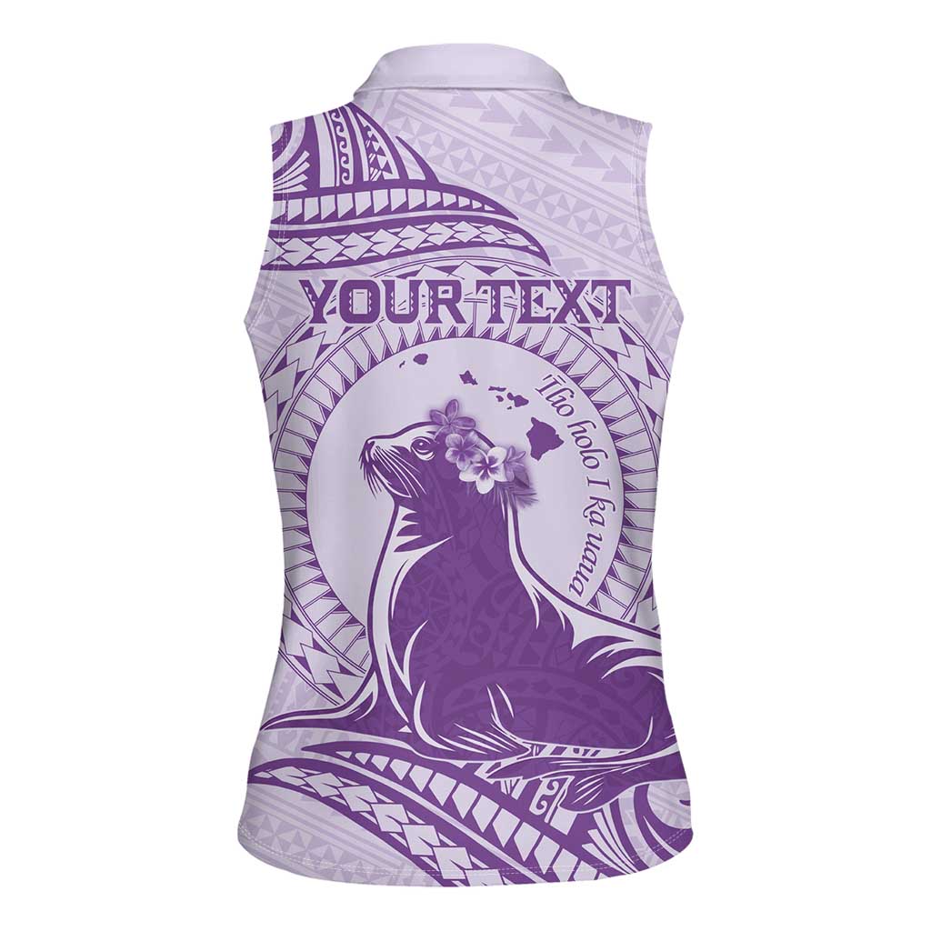 Personalised Hawaii Monk Seal Women Sleeveless Polo Shirt Polynesian Tattoo With Tropical Flowers - Purple Pastel LT14 - Polynesian Pride