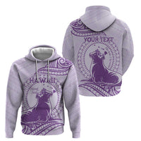 Personalised Hawaii Monk Seal Zip Hoodie Polynesian Tattoo With Tropical Flowers - Purple Pastel