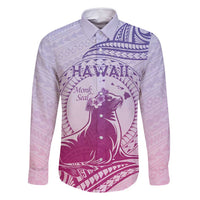 Personalised Hawaii Monk Seal Family Matching Long Sleeve Bodycon Dress and Hawaiian Shirt Polynesian Tattoo With Tropical Flowers - Purple Gradient