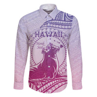 Personalised Hawaii Monk Seal Family Matching Puletasi and Hawaiian Shirt Polynesian Tattoo With Tropical Flowers - Purple Gradient LT14 Dad's Shirt - Long Sleeve Purple - Polynesian Pride