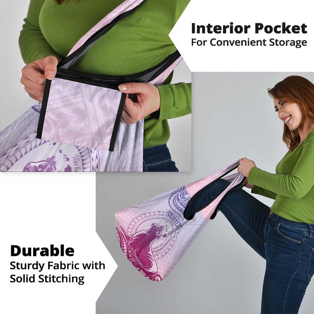 Personalised Hawaii Monk Seal Grocery Bag Polynesian Tattoo With Tropical Flowers - Purple Gradient