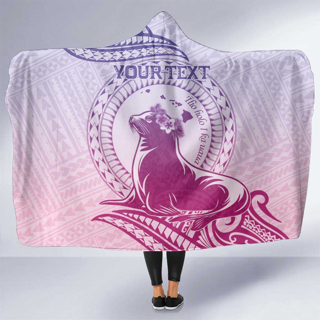 Personalised Hawaii Monk Seal Hooded Blanket Polynesian Tattoo With Tropical Flowers - Purple Gradient