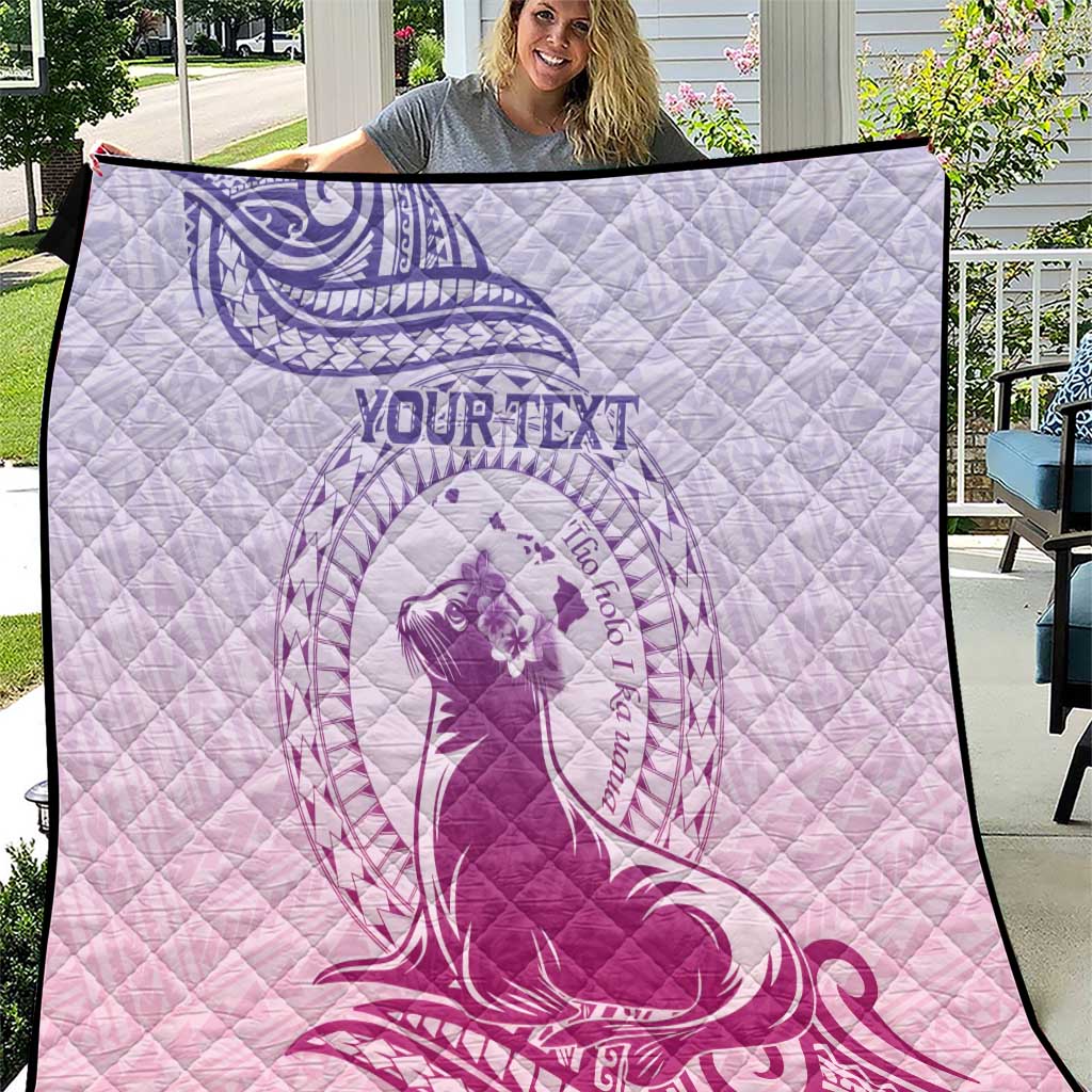 Personalised Hawaii Monk Seal Quilt Polynesian Tattoo With Tropical Flowers - Purple Gradient