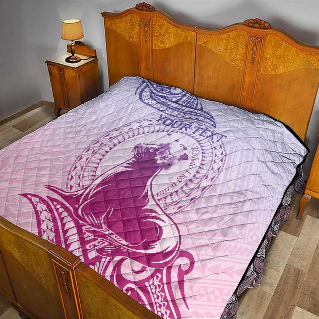 Personalised Hawaii Monk Seal Quilt Polynesian Tattoo With Tropical Flowers - Purple Gradient