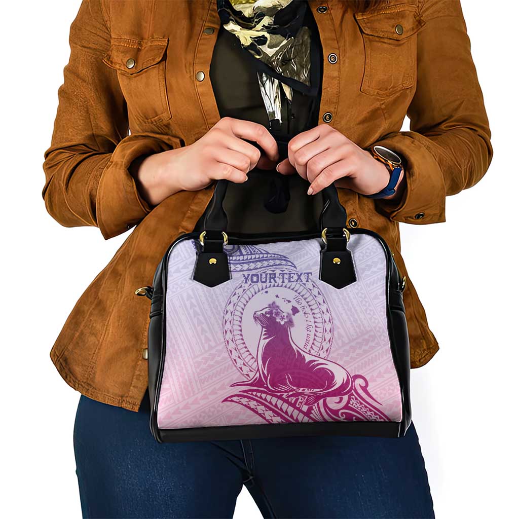 Personalised Hawaii Monk Seal Shoulder Handbag Polynesian Tattoo With Tropical Flowers - Purple Gradient