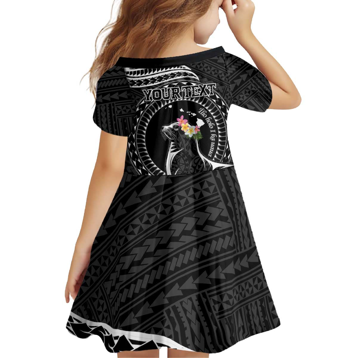 Personalised Hawaii Monk Seal Family Matching Puletasi and Hawaiian Shirt Polynesian Tattoo With Tropical Flowers - Black LT14 - Polynesian Pride