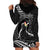 Personalised Hawaii Monk Seal Hoodie Dress Polynesian Tattoo With Tropical Flowers - Black