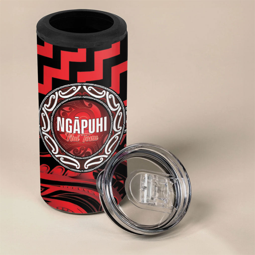 Aotearoa Ngapuhi Personalised 4 in 1 Can Cooler Tumbler Maori Iwi Poutama Puhoro Tattoo