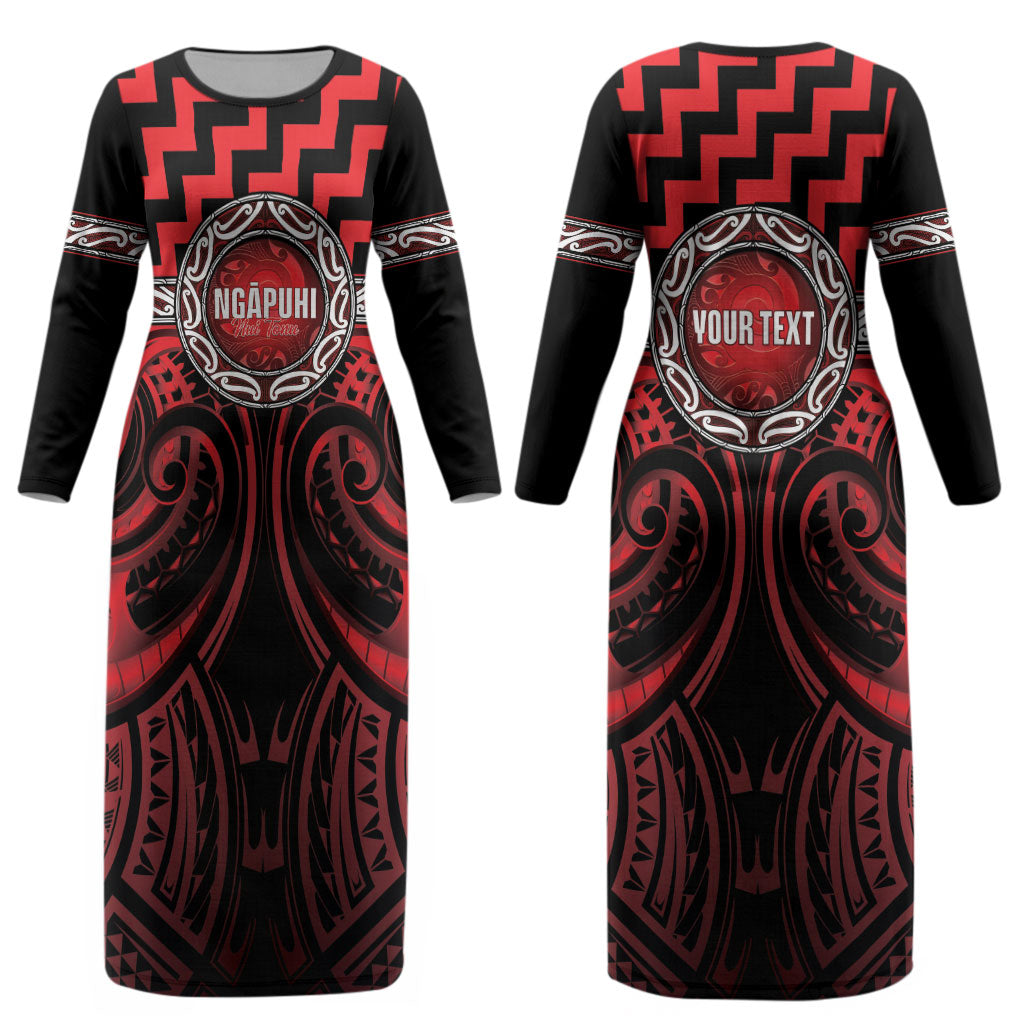 Aotearoa Ngapuhi Personalised Couples Matching Long Sleeve Bodycon Dress and Long Sleeve Button Shirt Maori Iwi Poutama Puhoro Tattoo