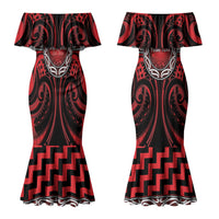 Aotearoa Ngapuhi Personalised Couples Matching Mermaid Dress and Long Sleeve Button Shirt Maori Iwi Poutama Puhoro Tattoo
