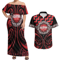 Aotearoa Ngapuhi Personalised Couples Matching Off Shoulder Maxi Dress and Hawaiian Shirt Maori Iwi Poutama Puhoro Tattoo