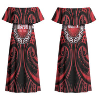Aotearoa Ngapuhi Personalised Couples Matching Off Shoulder Maxi Dress and Long Sleeve Button Shirt Maori Iwi Poutama Puhoro Tattoo